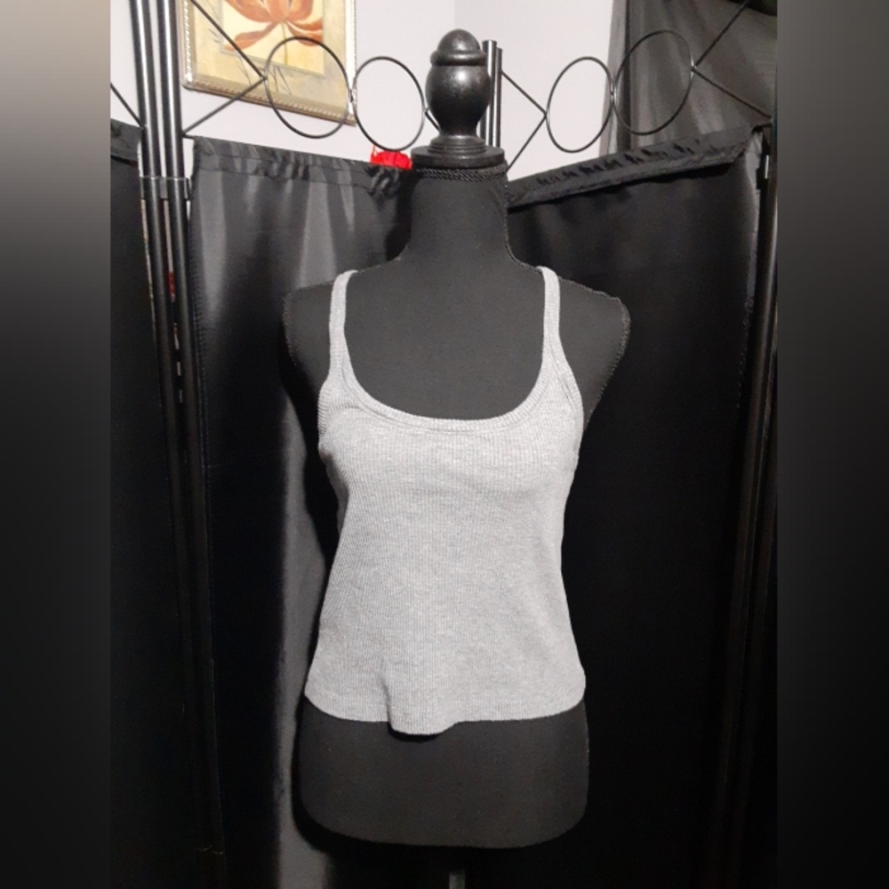 WSLY Tank Top Ribbed Cropped  Light Gray Women's Suze M Active Atheletuc Yoga